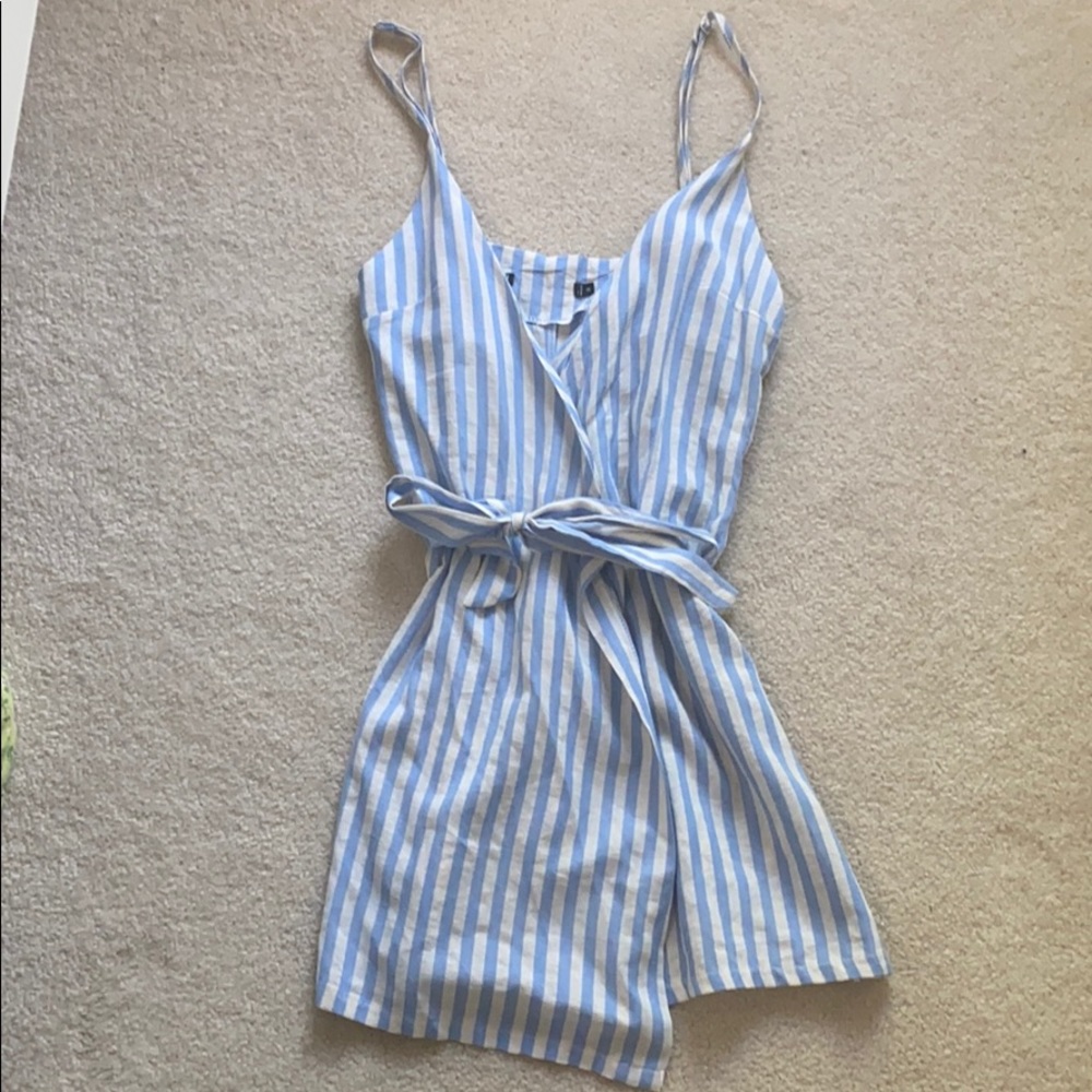 Blue and white striped dress